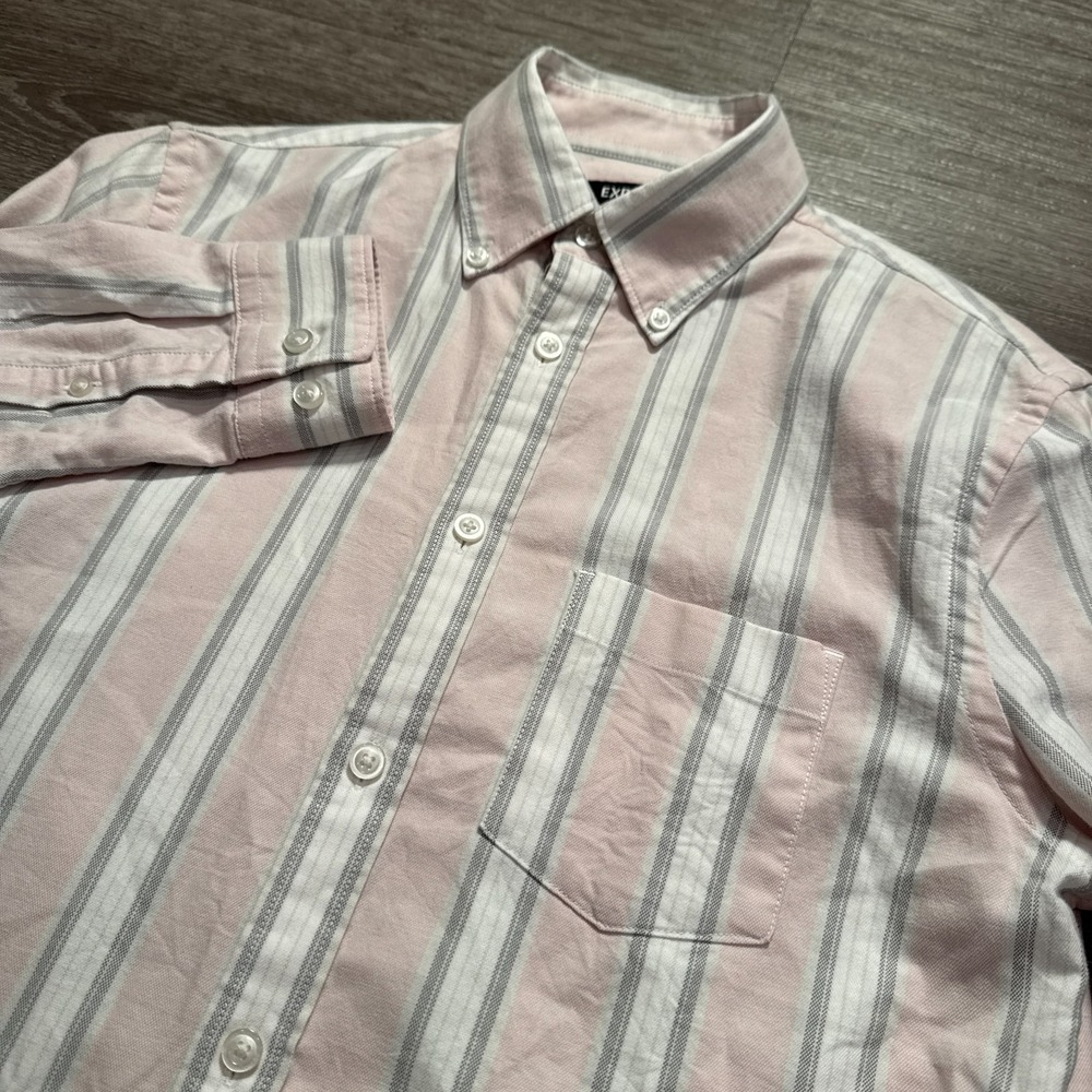 Express Shirt Mens XS Pink Striped Long Sleeve Cotton Stretch Oxford Preppy